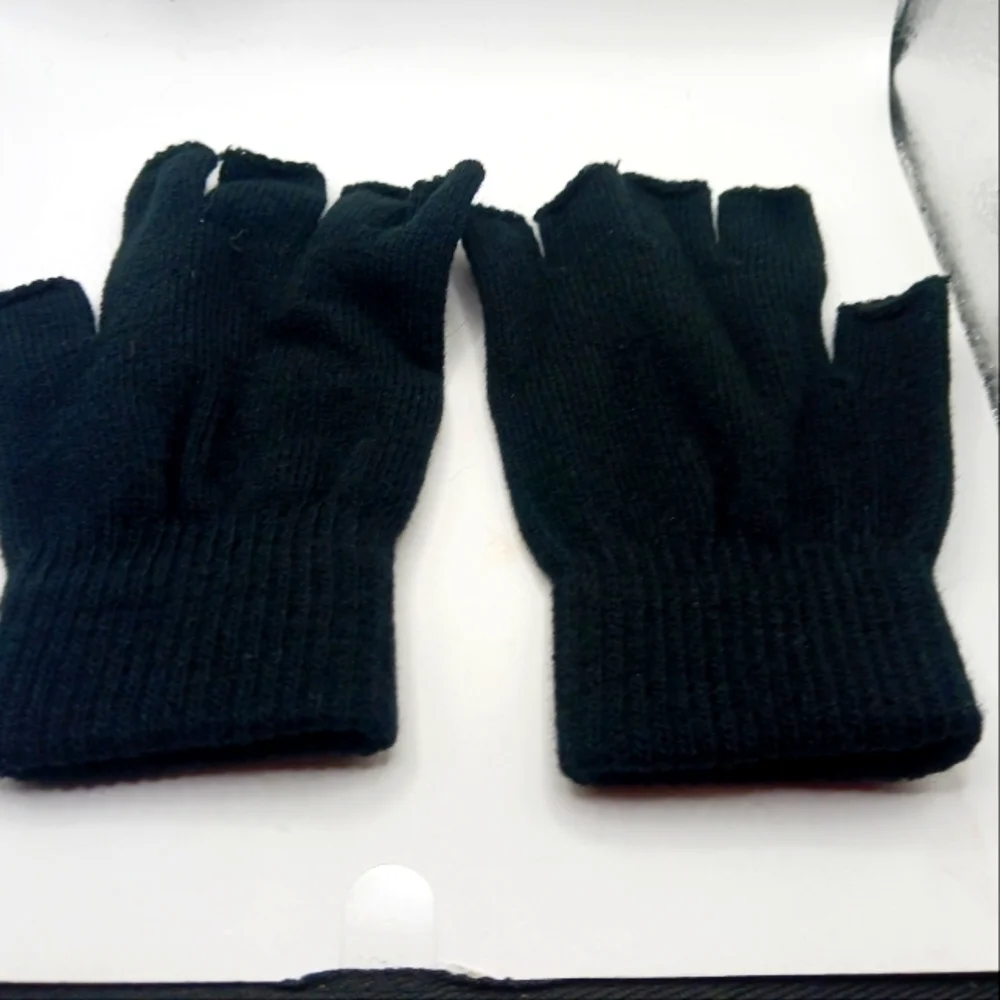Fingerless Black Cotton Gloves Unisex 2 Pairs -New